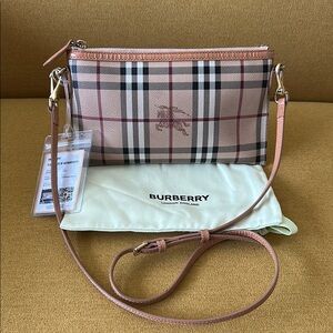 Burberry Beige Vintage Check Crossbody Bag with Tan Leather Trim